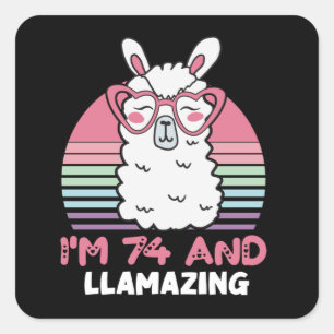Funny Adorable Llama 74. Geburtstagsgeschenk für F Quadratischer Aufkleber