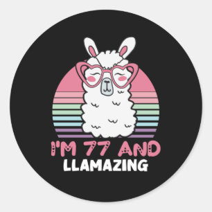 Funny Adorable Llama 77. Geburtstagsgeschenk für F Runder Aufkleber