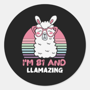 Funny Adorable Llama 81. Geburtstagsgeschenk für F Runder Aufkleber