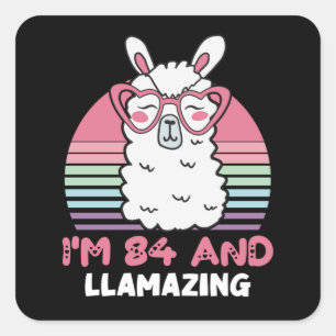 Funny Adorable Llama 84. Geburtstagsgeschenk für F Quadratischer Aufkleber