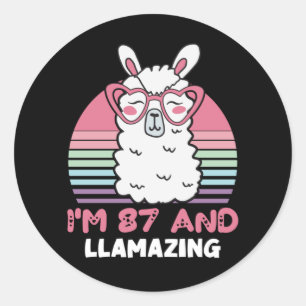 Funny Adorable Llama 87. Geburtstagsgeschenk für F Runder Aufkleber
