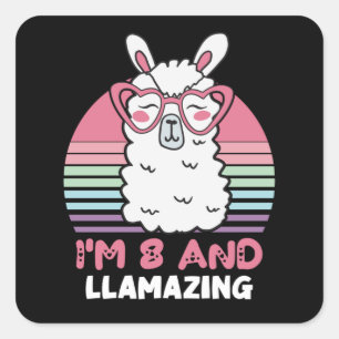 Funny Adorable Llama 8. Geburtstagsgeschenk für Mä Quadratischer Aufkleber