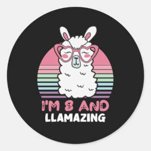 Funny Adorable Llama 8. Geburtstagsgeschenk für Mä Runder Aufkleber