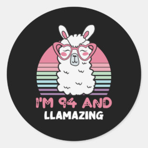 Funny Adorable Llama 94. Geburtstagsgeschenk für F Runder Aufkleber