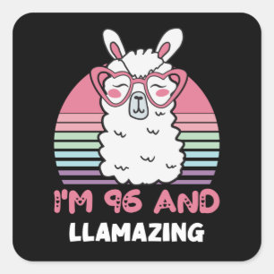 Funny Adorable Llama 96. Geburtstagsgeschenk für F Quadratischer Aufkleber