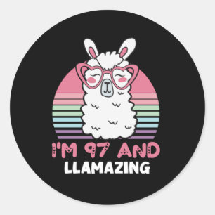 Funny Adorable Llama 97. Geburtstagsgeschenk für F Runder Aufkleber