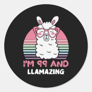 Funny Adorable Llama 99. Geburtstagsgeschenk für F Runder Aufkleber