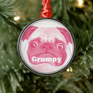 Funny Adorable PINK Grumpy Puggy Ornament Aus Metall