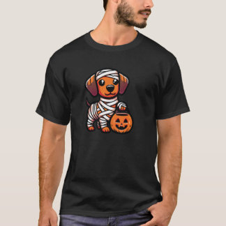 Funny Adorable Puppy Wrapped Mummy Zombie Hallowee T-Shirt