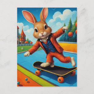 Funny Adorable Skateboarding Brown Rabbit Postkarte