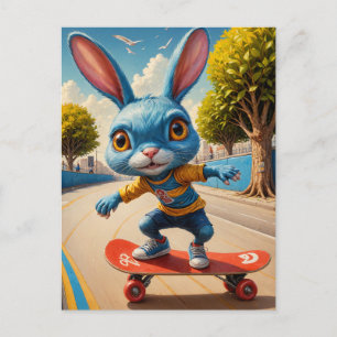 Funny Adorable Skateboarding Niedliche Kaninchen Postkarte