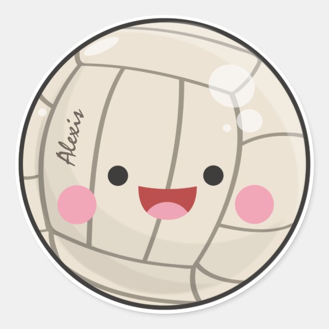 Funny Adorable Volleyball Kawaii Ball Kid's Name Runder Aufkleber (Vorderseite)
