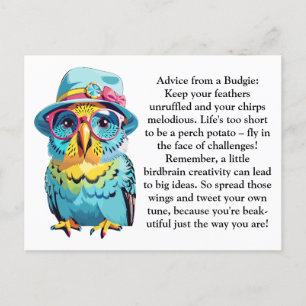 Funny Advisor von einem Budgie Postkarte
