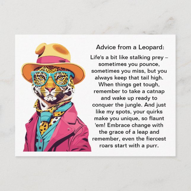 Funny Advisor von einem Leopard Postkarte (Vorderseite)