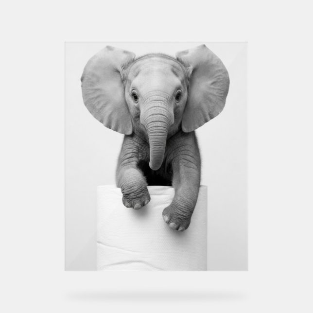 Funny Aesthetic Baby Elephant ToiletPaper Wildlife Acrylschild (Vorderseite)