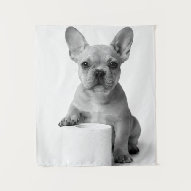 Funny Aesthetic French Bulldog Toilet Paper Photo Wandteppich (Vorderseite)