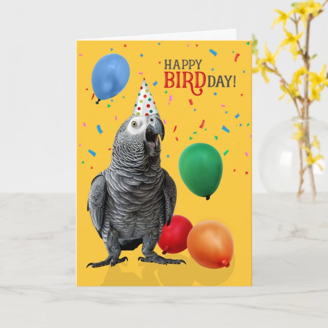 Funny African Gray Parrot Birthday Spaß Karte (Gelbe Blume)