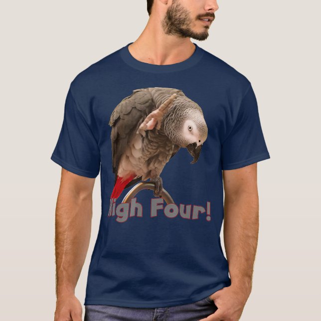 Funny African Gray Parrot Wave High Four T-Shirt (Vorderseite)
