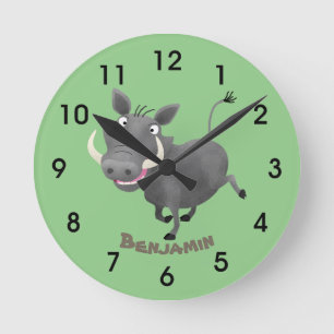 Funny african warthog pig cartoon illustration runde wanduhr