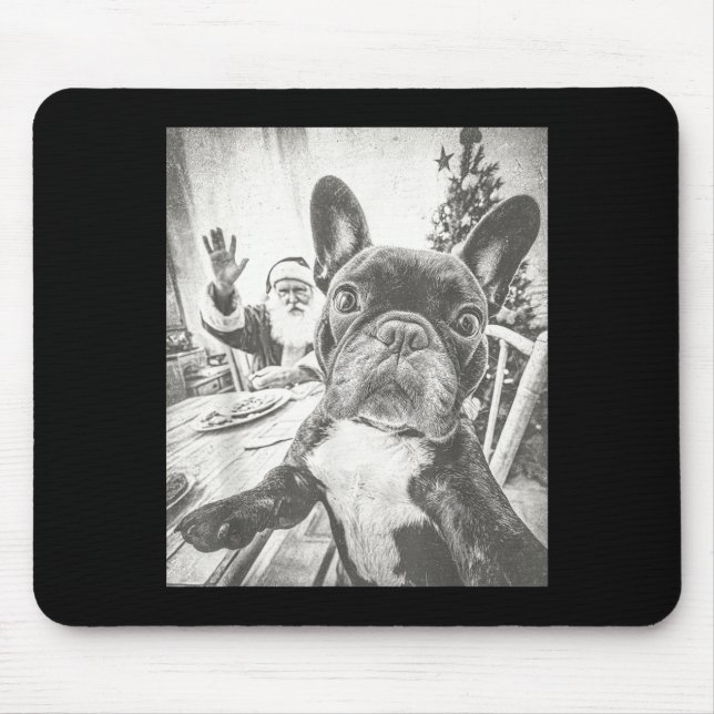 Funny Ai French Bulldog Selfie With Santa Claus Ch Mousepad (Vorne)