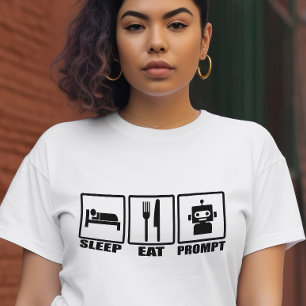 Funny AI Prompting T - Shirt Schwarz-weiß Robot