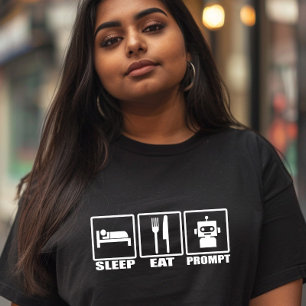 Funny AI Prompting T - Shirt Schwarz-weiß Robot