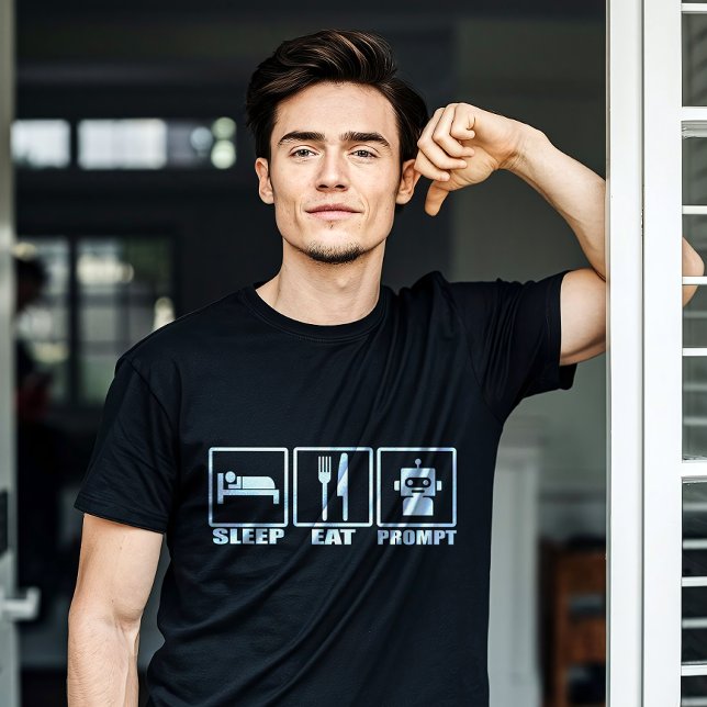 Funny AI Prompting T - Shirt | Schwarz-weiß Robot  (Whether you're training models or just vibing in dev mode, this black tee is perfect for IT geeks.)