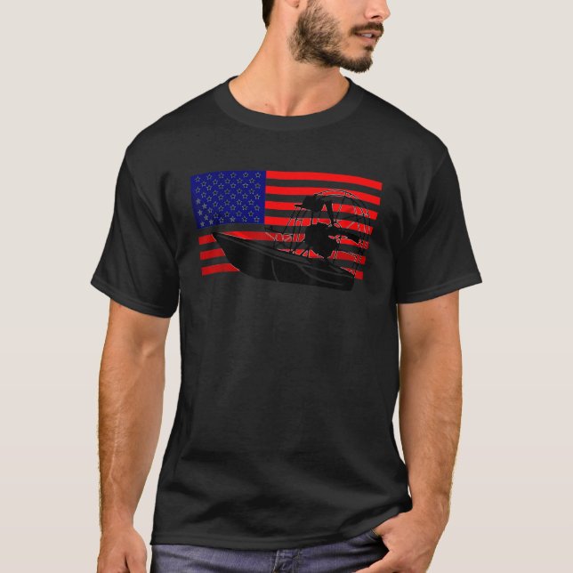 Funny Airboat US Flag Geschenk für Männer Cool 4.  T-Shirt (Vorderseite)