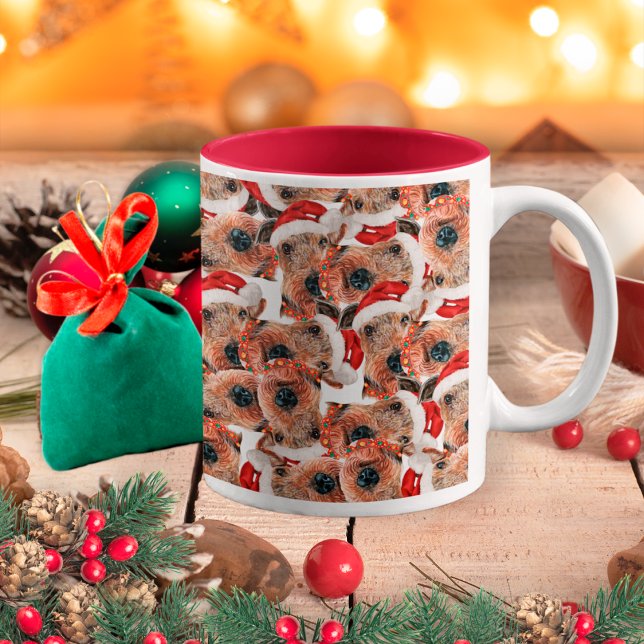 Funny Airedale Terrier Christmas Pattern Zweifarbige Tasse (Von Creator hochgeladen)
