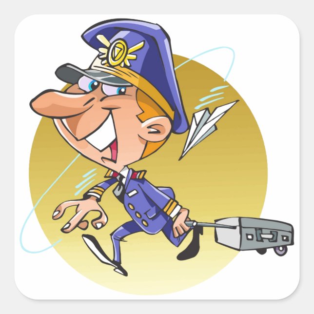 Funny Airline PILOT Cartoon personalisiert Quadratischer Aufkleber (Vorderseite)