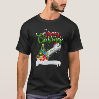 Funny Airplane Lover Xmas Lighting Santa Airplane T-Shirt