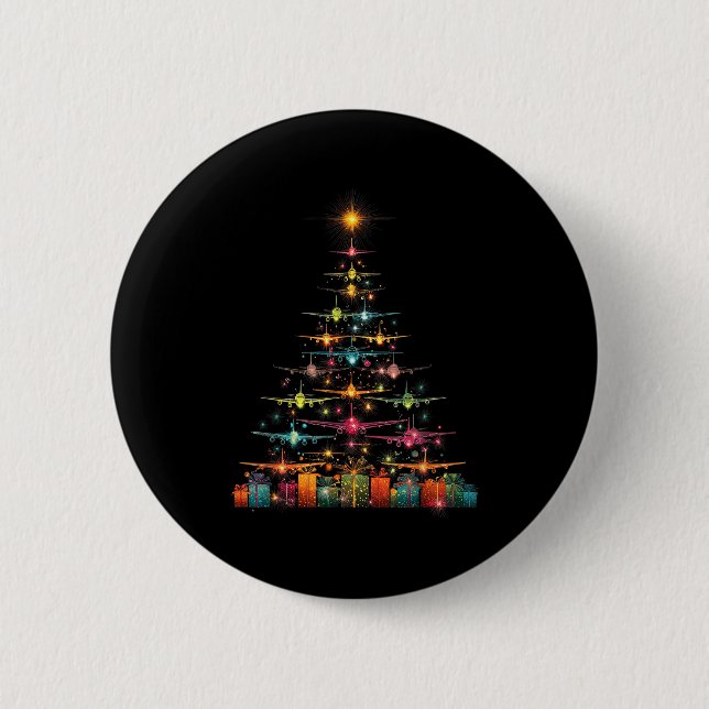 Funny Airplanes Christmas Tree Graphic Air Planes  Button (Vorderseite)