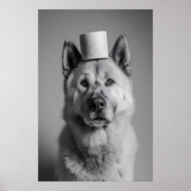 Funny Akita Bathroom Print, Toilet Paper Dog Art Poster (Vorne)