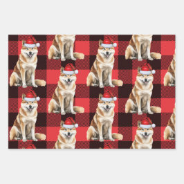 Funny Akita Christmas Dog Buffalo Kariert Geschenkpapier Set