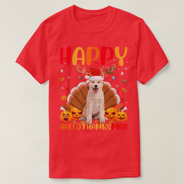 Funny Akita Dog Lover Happy Akita HelloDankeMas T-Shirt (Design vorne)