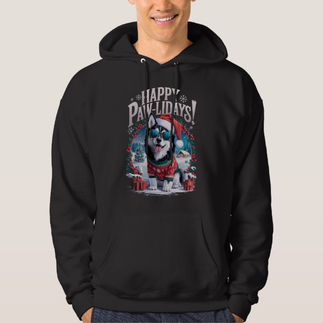 Funny Alaskan Klee Kai Dog Happy Pawlidays Xmas Hoodie (Vorderseite)