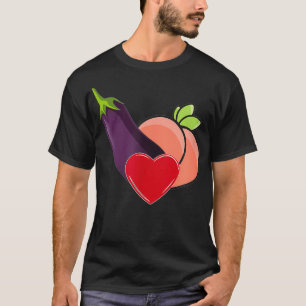 Funny Albern Grinder Emoji Liebe Peach Eggplant Hu T-Shirt