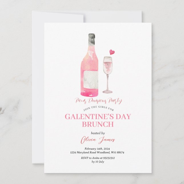 Funny Alcohol Galentine's Day Party Brunch Dinner Einladung (Vorderseite)