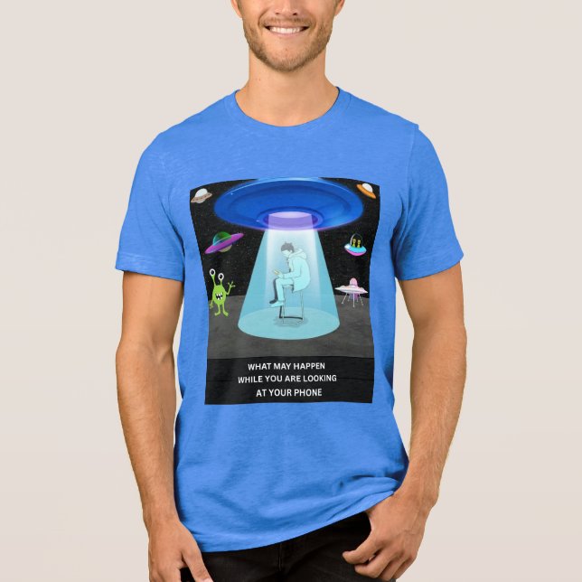 Funny Alien Abduction Phone Distraction Sci-Fi Hum Tri-Blend Shirt (Vorderseite)