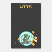 FUNNY ALIEN BLACK GRAPHIC POST IT VERTICAL NOTEPAD