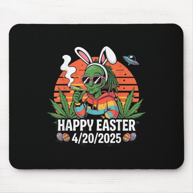 Funny Alien Bunny Easter 2025 Stoner Holiday Vibes Mousepad (Vorne)