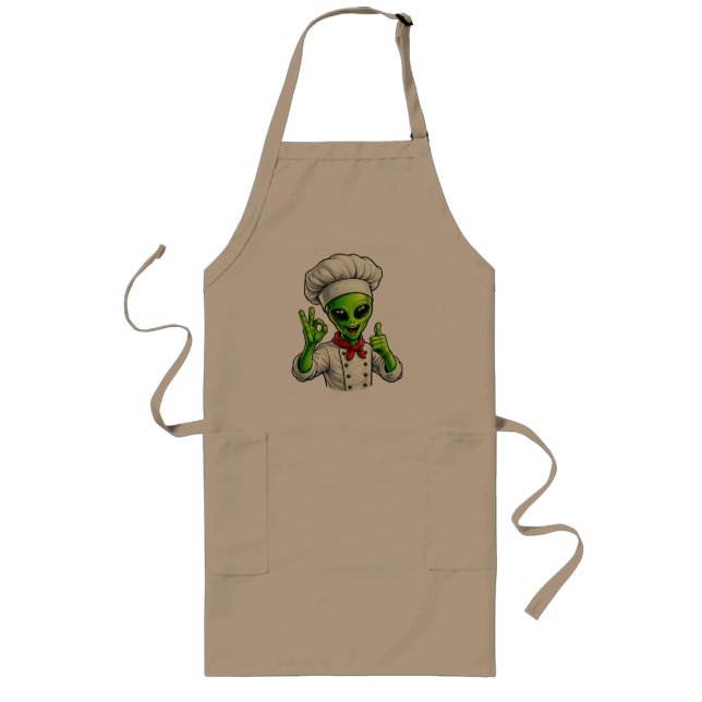 Funny Alien Chef Design Cute Space Cook With Chef Lange Schürze (Vorne)