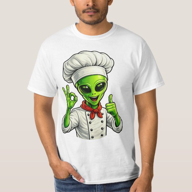 Funny Alien Chef Design Cute Space Cook With Chef T-Shirt (Vorderseite)