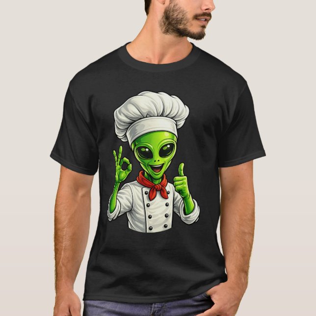 Funny Alien Chef Design Cute Space Cook With Chef T-Shirt (Vorderseite)
