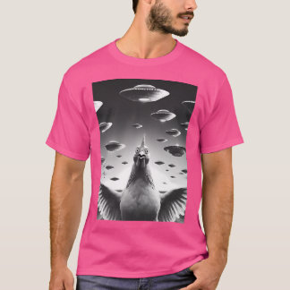 Funny Alien Chicken Ufo Dairy Hühnchen Selfie mit T-Shirt