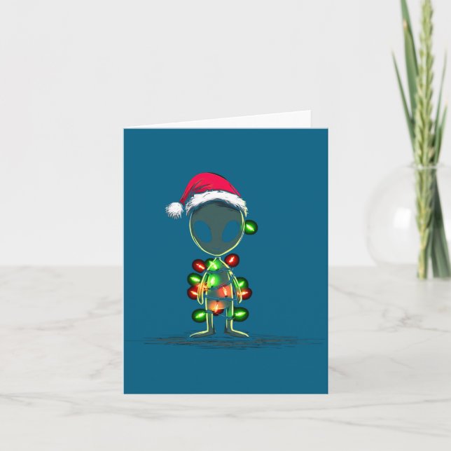 Funny Alien Christmas Graphics Lights Lover Extrat Karte (Vorderseite)