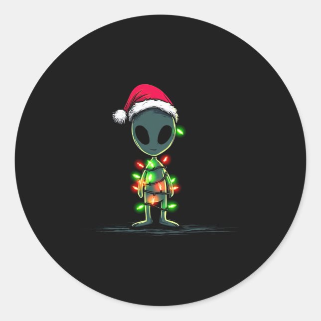 Funny Alien Christmas Graphics Lights Lover Extrat Runder Aufkleber (Vorderseite)