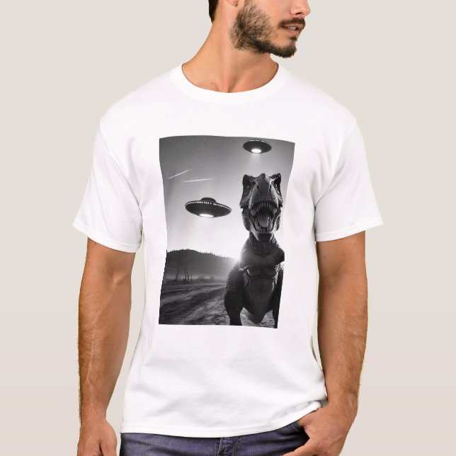 Funny Alien Dinosaurier UFO Dinosaurier Selfie mit T-Shirt (Vorderseite)