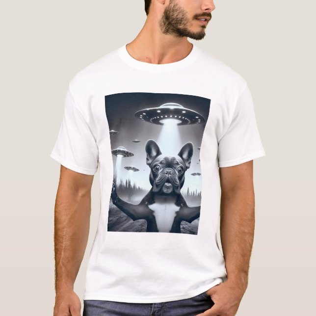 Funny Alien Dog UFO French Bulldog Selfie mit T-Shirt (Vorderseite)