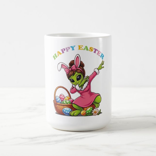 Funny Alien Easter Bunny Dabbing Cute Easter Egg Kaffeetasse (Mittel)